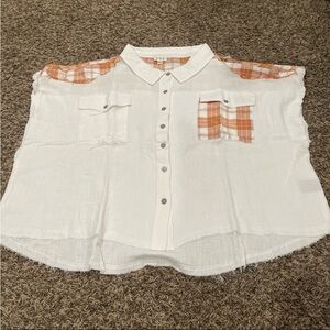 POL NWOT button down gauze like blouse with plaid detail size 3XL